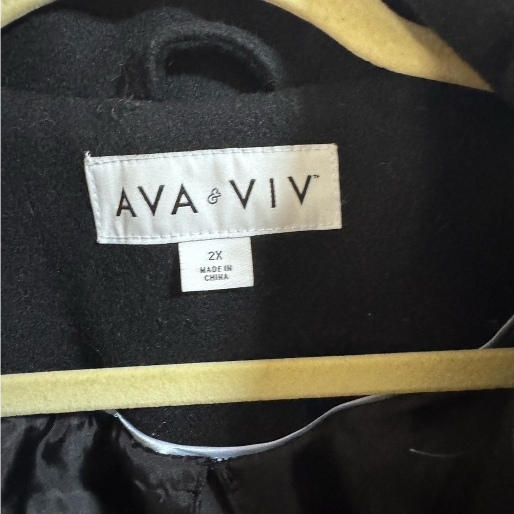 Ava & Viv Black Pea Coat with Notched Lapel - Picture 3 of 6
